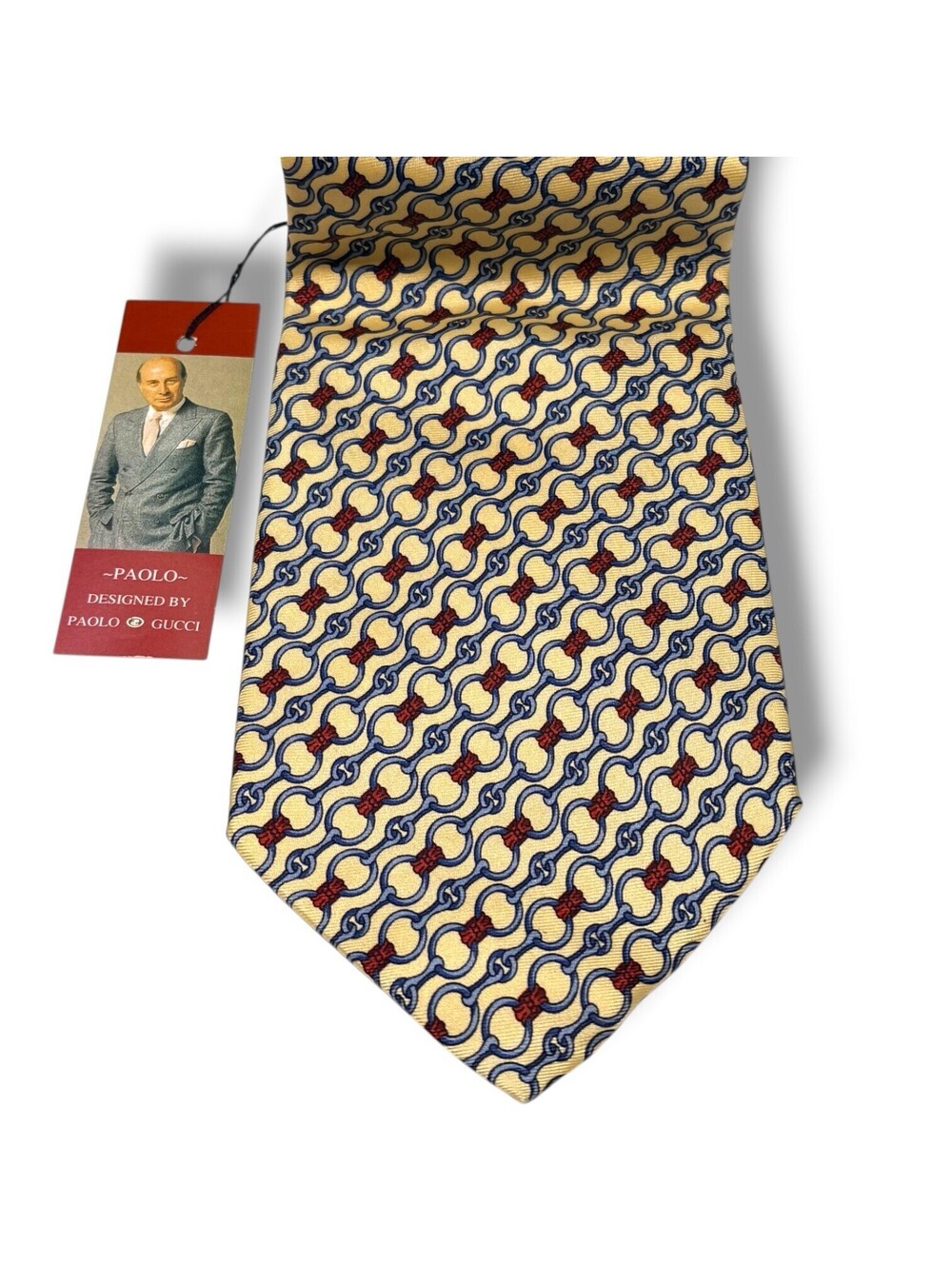NWT Paolo Gucci Silk Tie Horse Bit Chain Equestrian Yellow Blue Red Italy